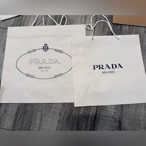 Prada White and Blue Shopping Bags